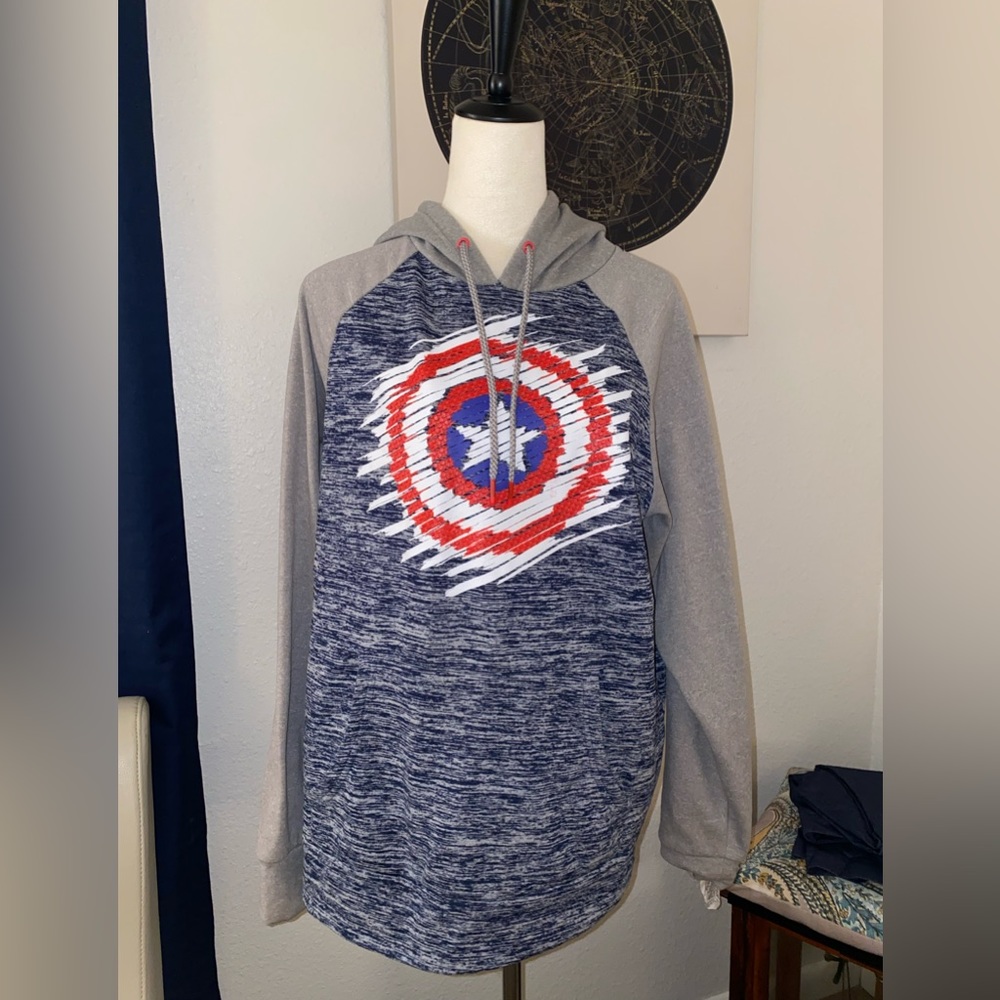 Marvel Men's Captain America Hoodie Gray Red White Blue Size M